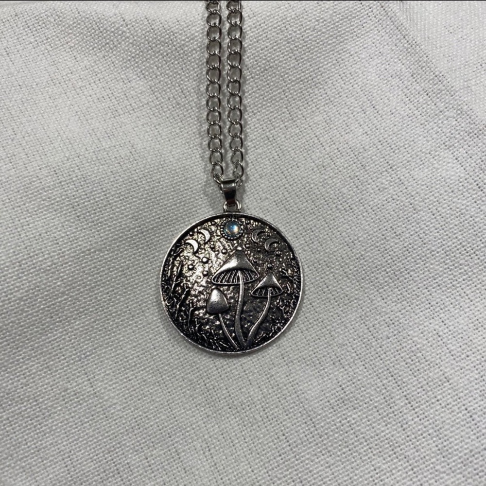 Mushroom moon phases necklace silver Jewelry moonstone crystal gem womans boho - Picture 8 of 10